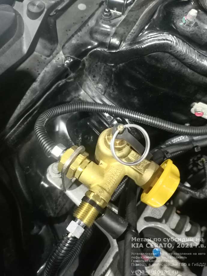 заправочное стройство, установка метанового ГБО Bigas на Kia Cerato 2021 г.в., 1,6 л., 93,8 л.с., с пробегом 43 185 км., цилиндрический баллон 90 литров в багажнике, за задним рядом сидений, Нижний Новгород, Дзержинск