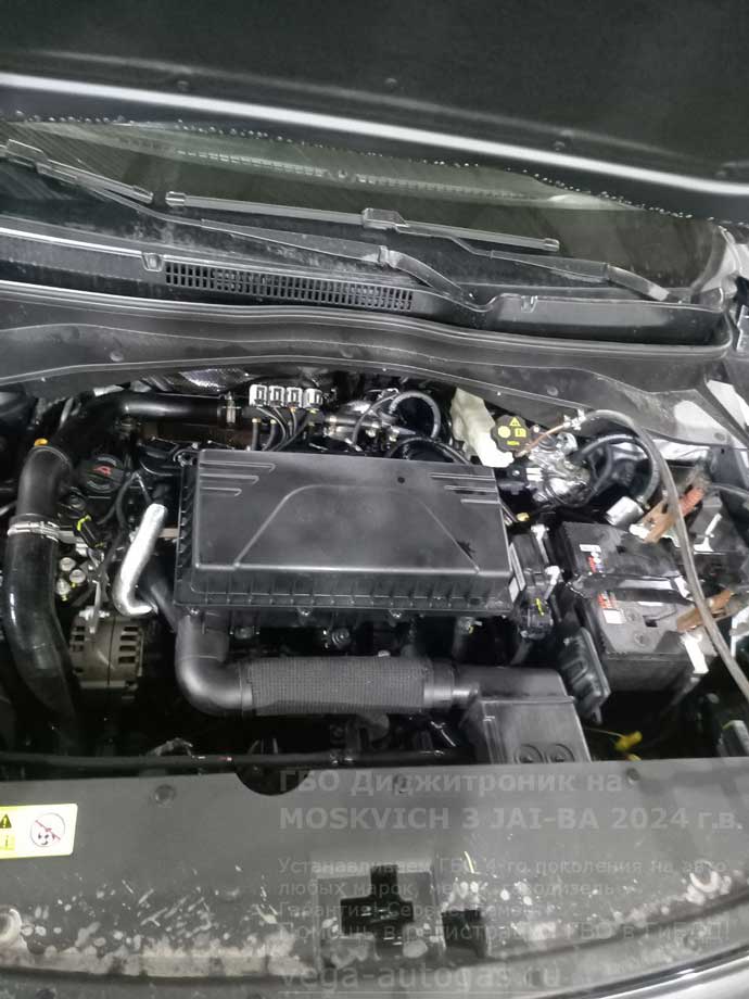 подкапотная компоновка, установка ГБО Диджитроник на Москвич 3 JAI-BA, 2024 г.в., 1.5 л., 136 л.с., с пробегом 160 км., ВЗУ в заднем бампере, тороидальный баллон 54 литра в багажнике, в нише для запасного колеса, Нижний Новгород, Дзержинск