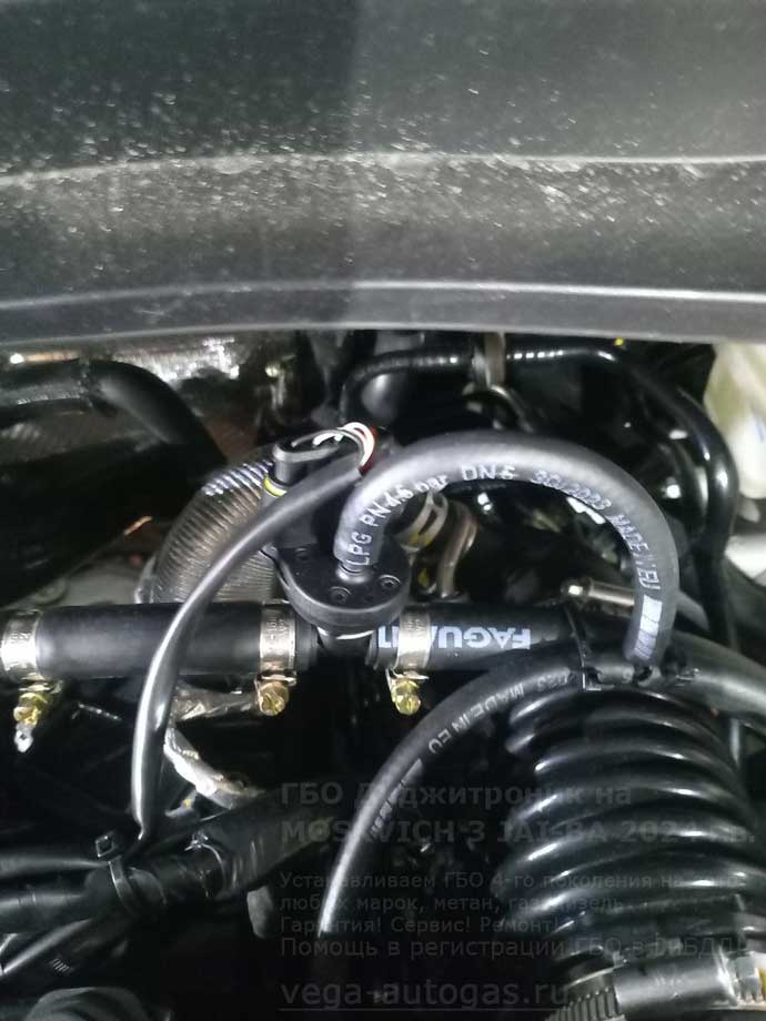 комплектующие ГБО Диджитроник, установка ГБО Диджитроник на Москвич 3 JAI-BA, 2024 г.в., 1.5 л., 136 л.с., с пробегом 160 км., ВЗУ в заднем бампере, тороидальный баллон 54 литра в багажнике, в нише для запасного колеса, Нижний Новгород, Дзержинск